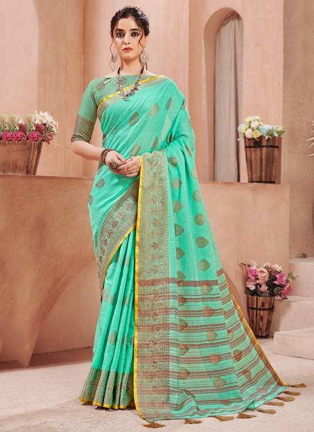 Sea Green Colour Latest Fancy Ethnic Wear Linen With Resham Work Designer Saree Collection CB-03